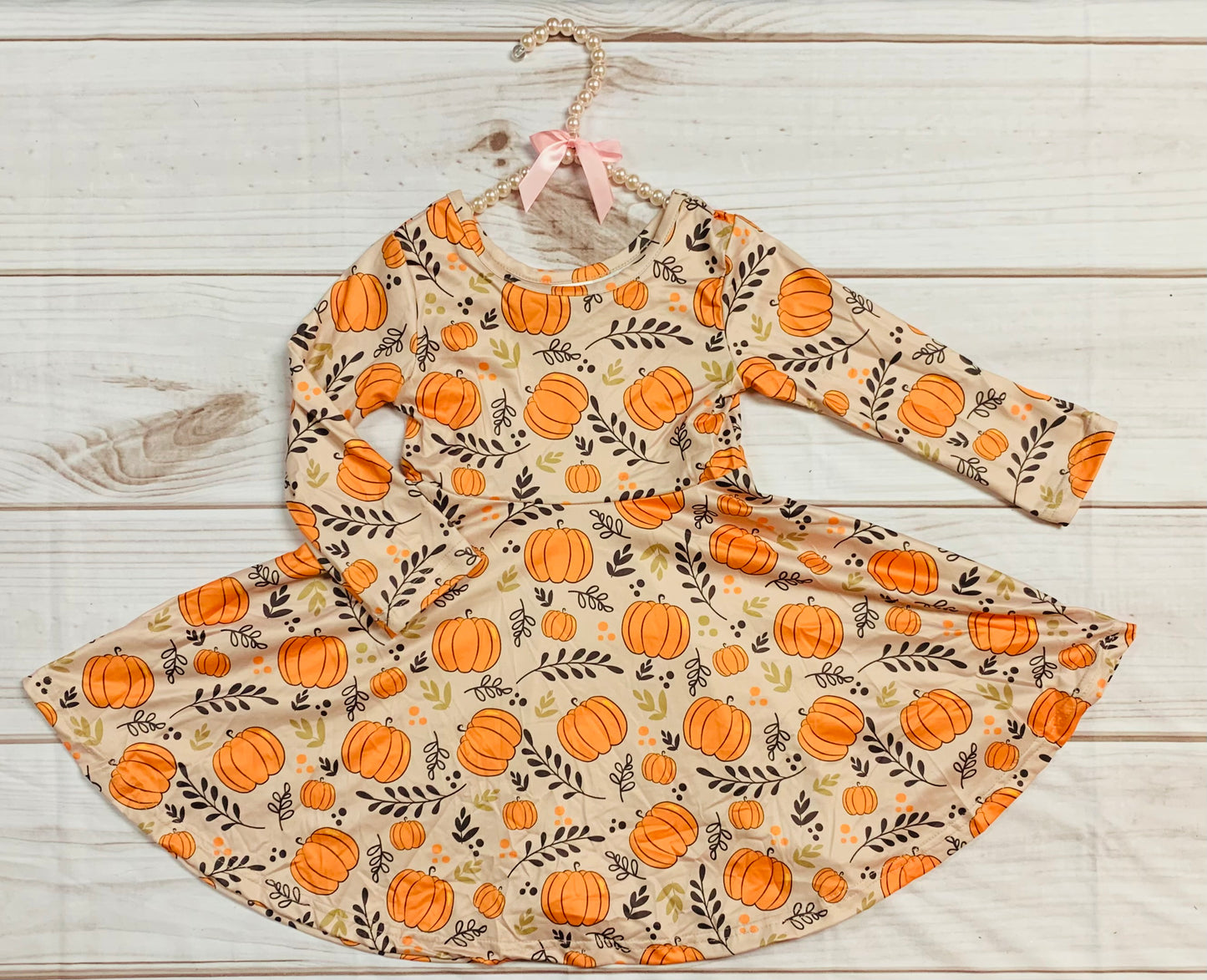 Milk Silk Hello Autumn Pumpkin Twirl Dress, Girls Toddler Fall Twirl, Colder Weather, Halloween, Thanksgiving, Brown and Orange