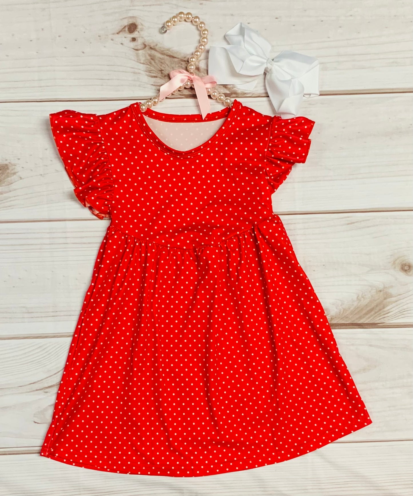 Milk Silk White Polka Dot Red Flutter Sleeve Dress, Girls Toddler Back to School, Every Day Dress, Birthday Girl, Park Dress, White