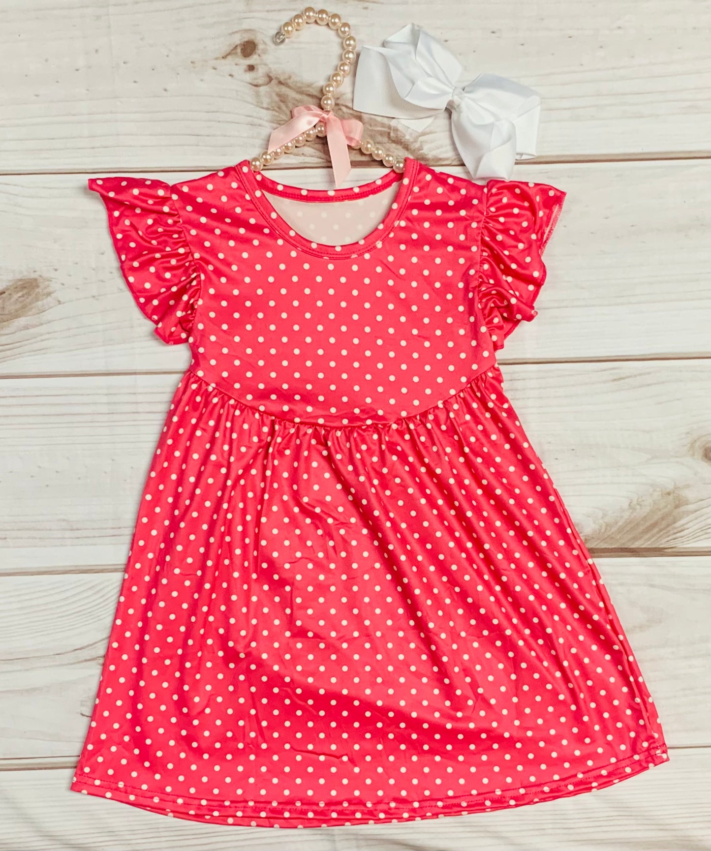 Milk Silk Pink Polka Dot Flutter Sleeve Dress, Girls Toddler Back to School, Everyday Dress, Birthday Girl, Gift Present, Dots