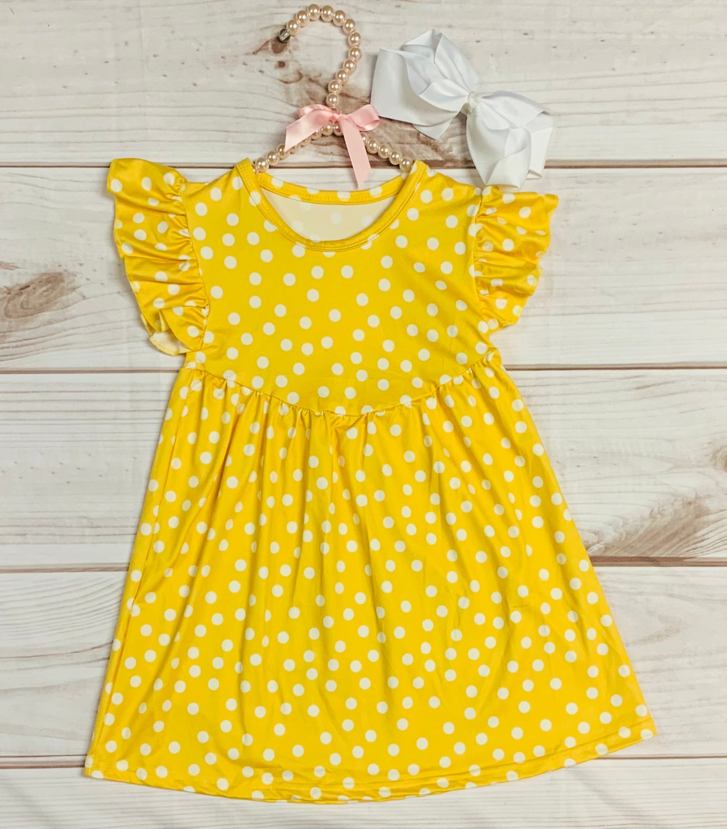 Milk Silk Yellow Polka Dot Flutter Sleeve Dress, Girls Toddler Back to School, Preschool, Birthday Girl, Every Day Dress, Dots