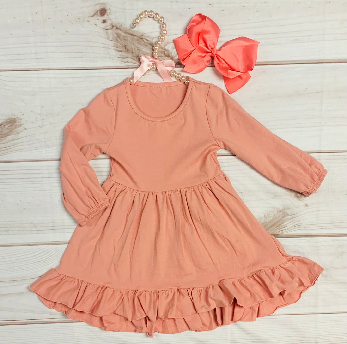 Salmon Pink 3/4 Sleeve Ruffle Fall Time Twirl Dress, Girls Toddler Solid Autumn Time, Fall Pictures, Sweater Weather, Cold