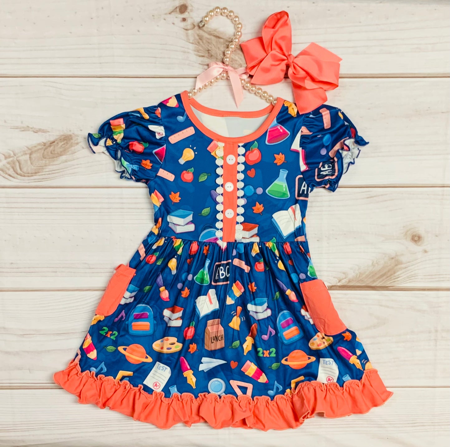 Milk Silk School Rules Twirl Dress w/ Pockets, Girls Toddler Science Girl, Apple Dress, Back to School, First Day of School