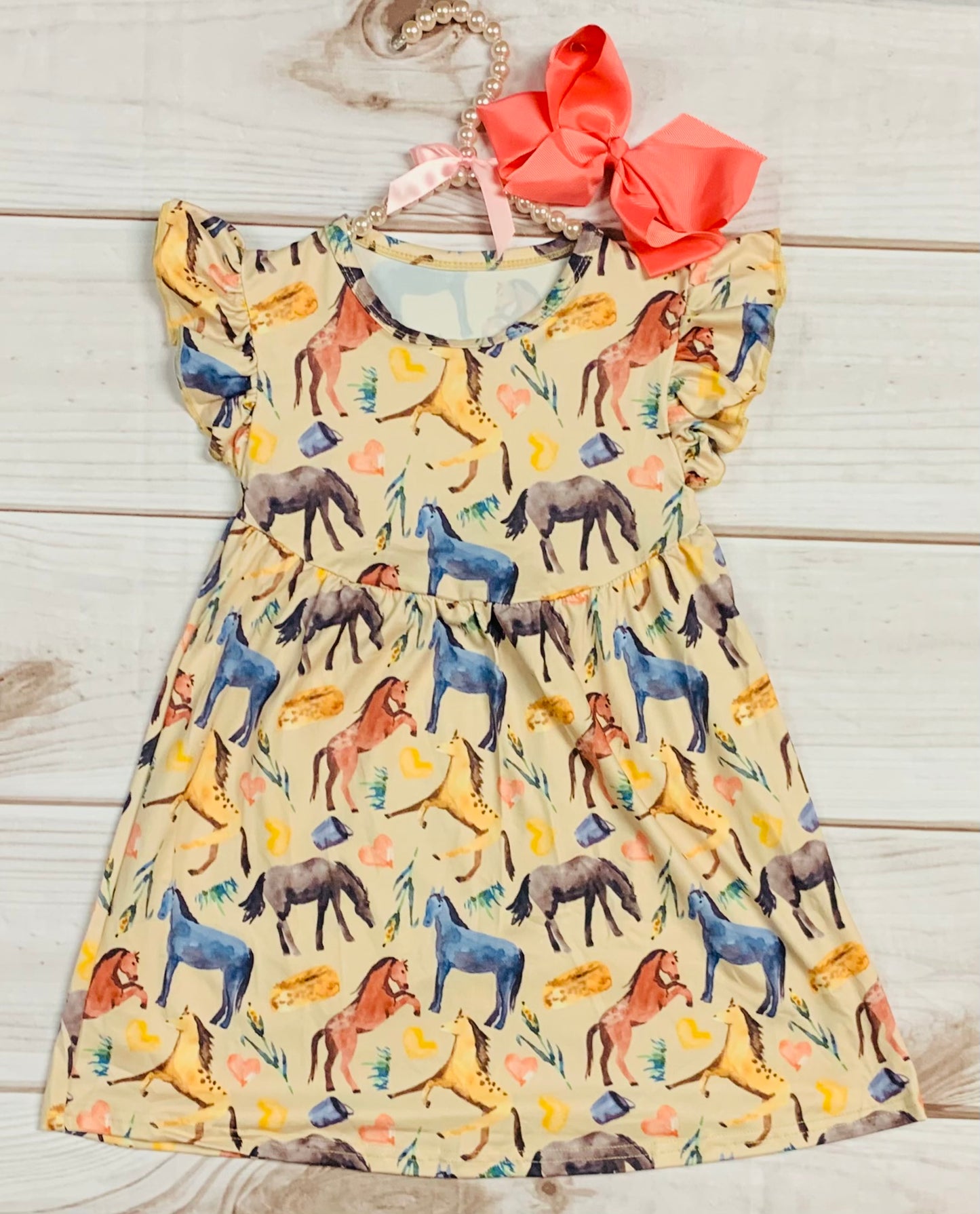 Milk Silk Horse Girl Flutter Sleeve Dress, Girls Toddler Equine, Equestrian, Farm Life, Country Girl, Horseback Rider, Rodeo