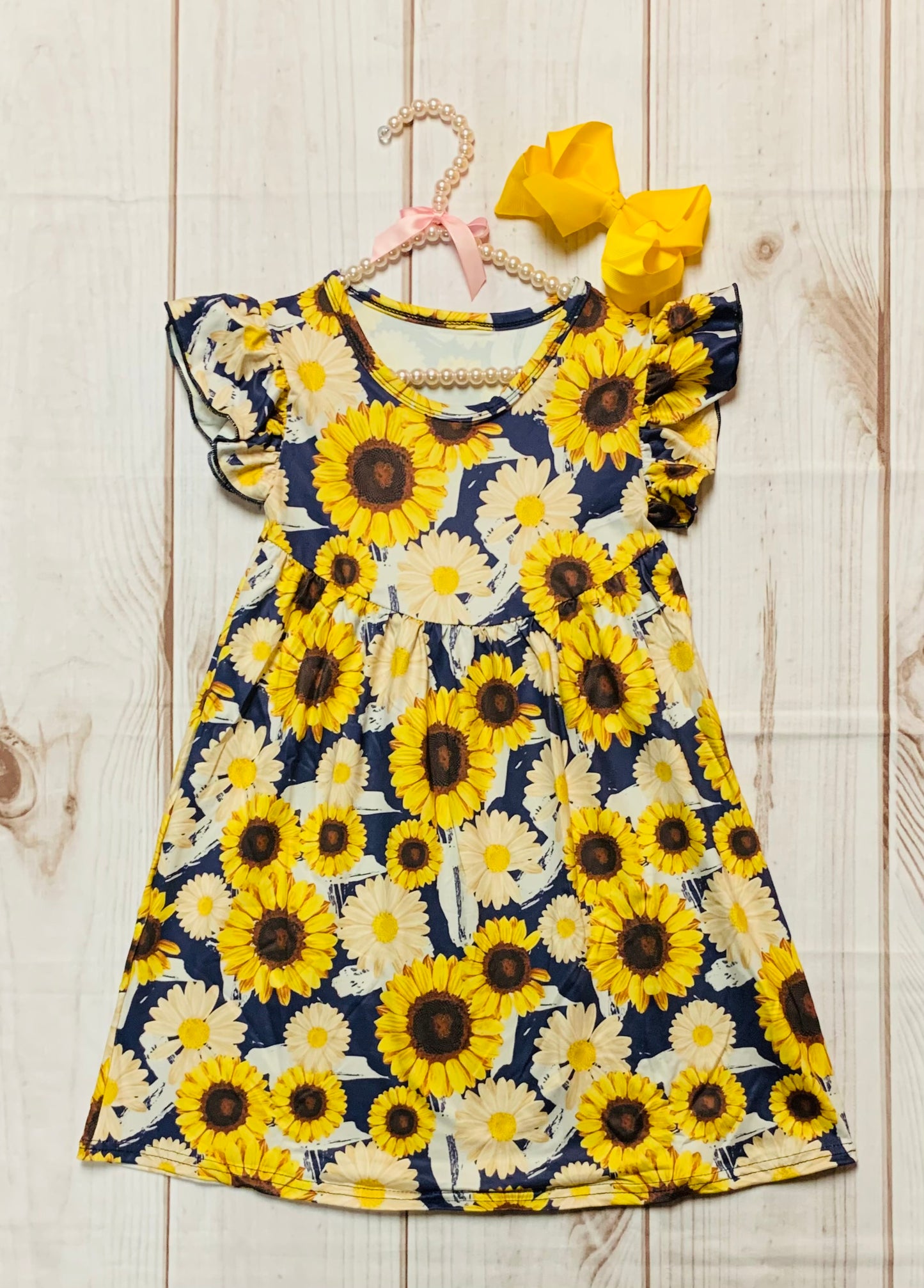 Milk Silk All About Sunflowers Summer Flutter Dress, Girls Toddlers Yellow Floral Summer Dress, Wildflowers, Country Girl