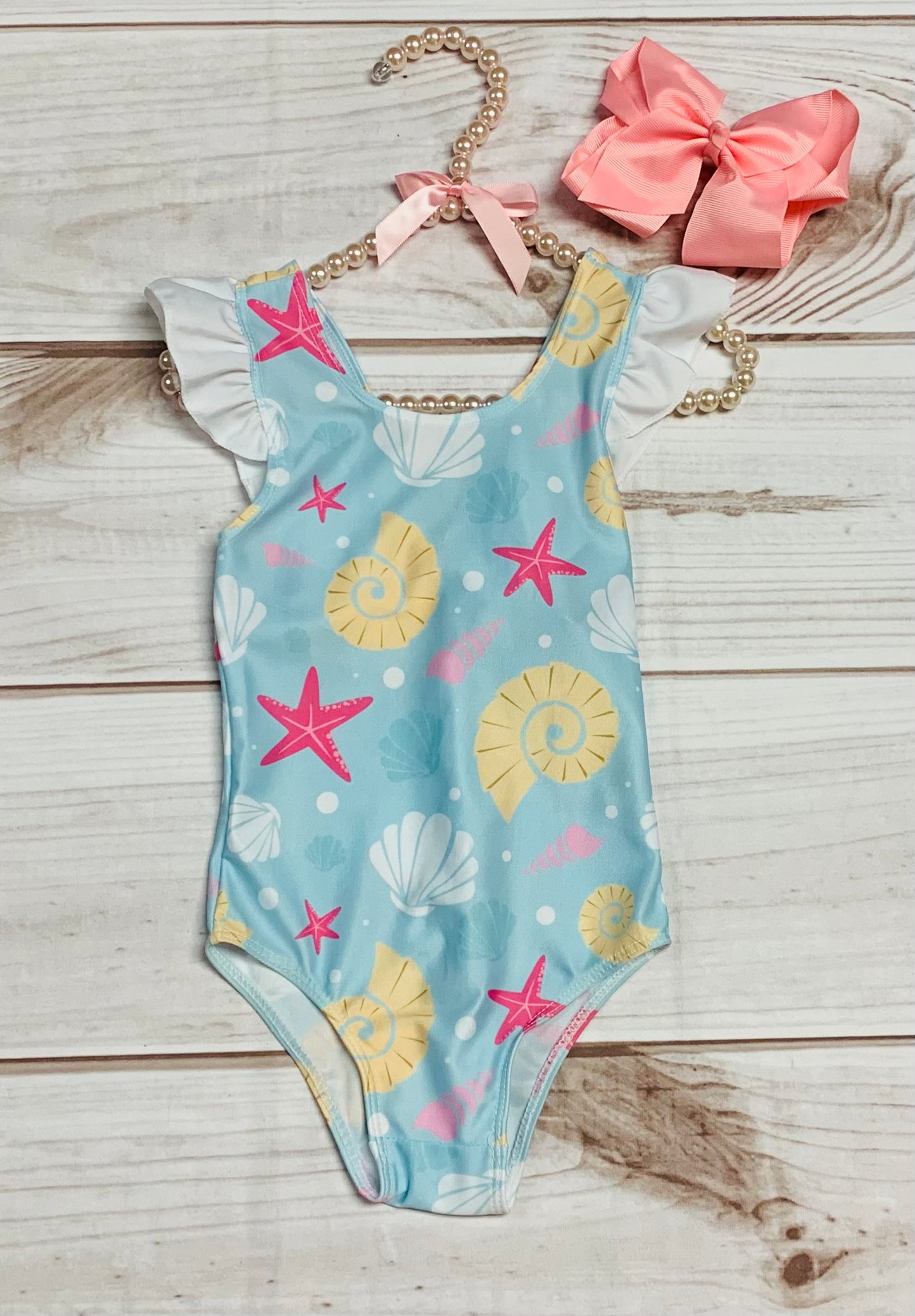 Seashell One Piece Bathing Suit, Baby Toddler, Beach Ocean Pool, Vacation, Starfish, Nautilus, Ruffles