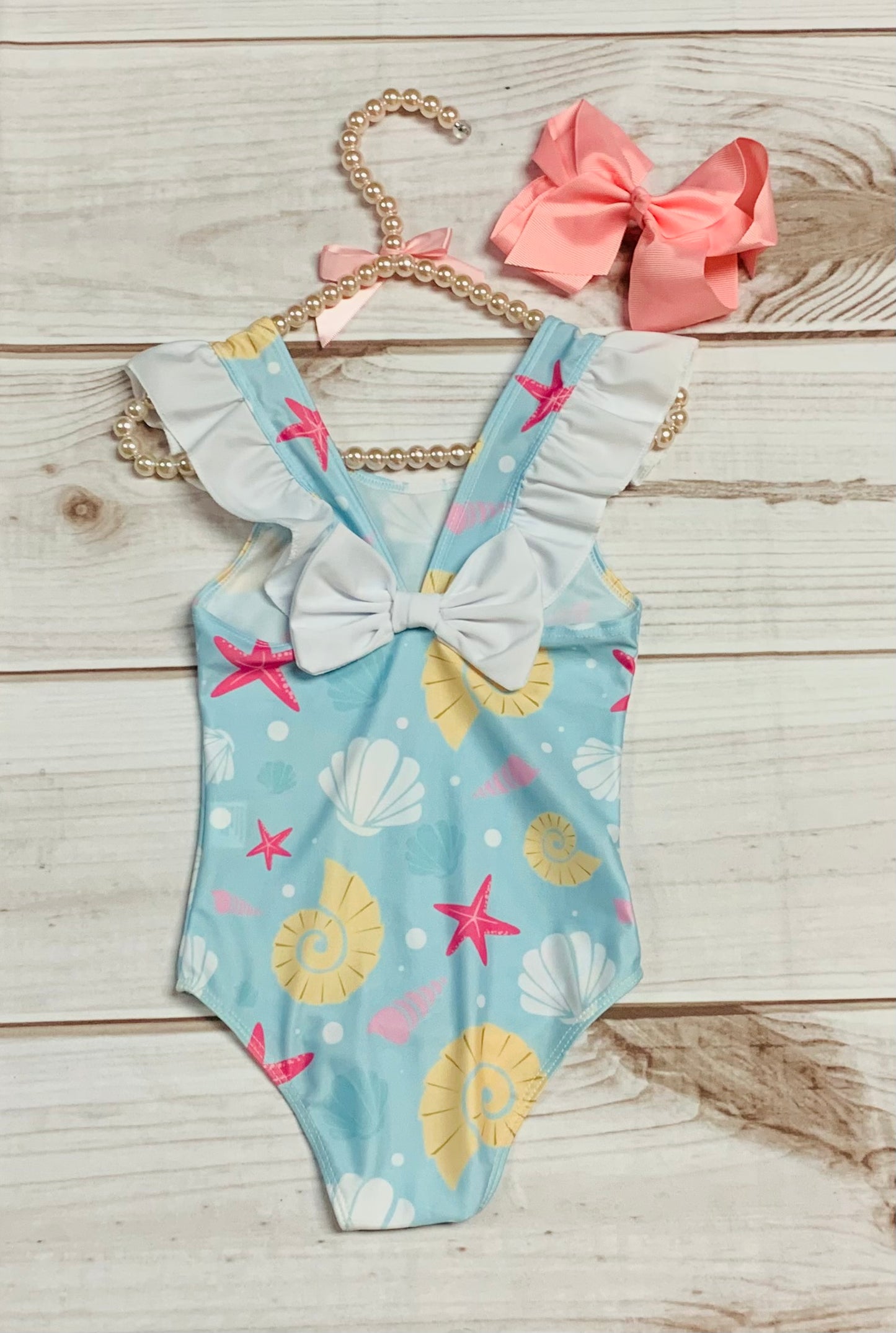 Seashell One Piece Bathing Suit, Baby Toddler, Beach Ocean Pool, Vacation, Starfish, Nautilus, Ruffles