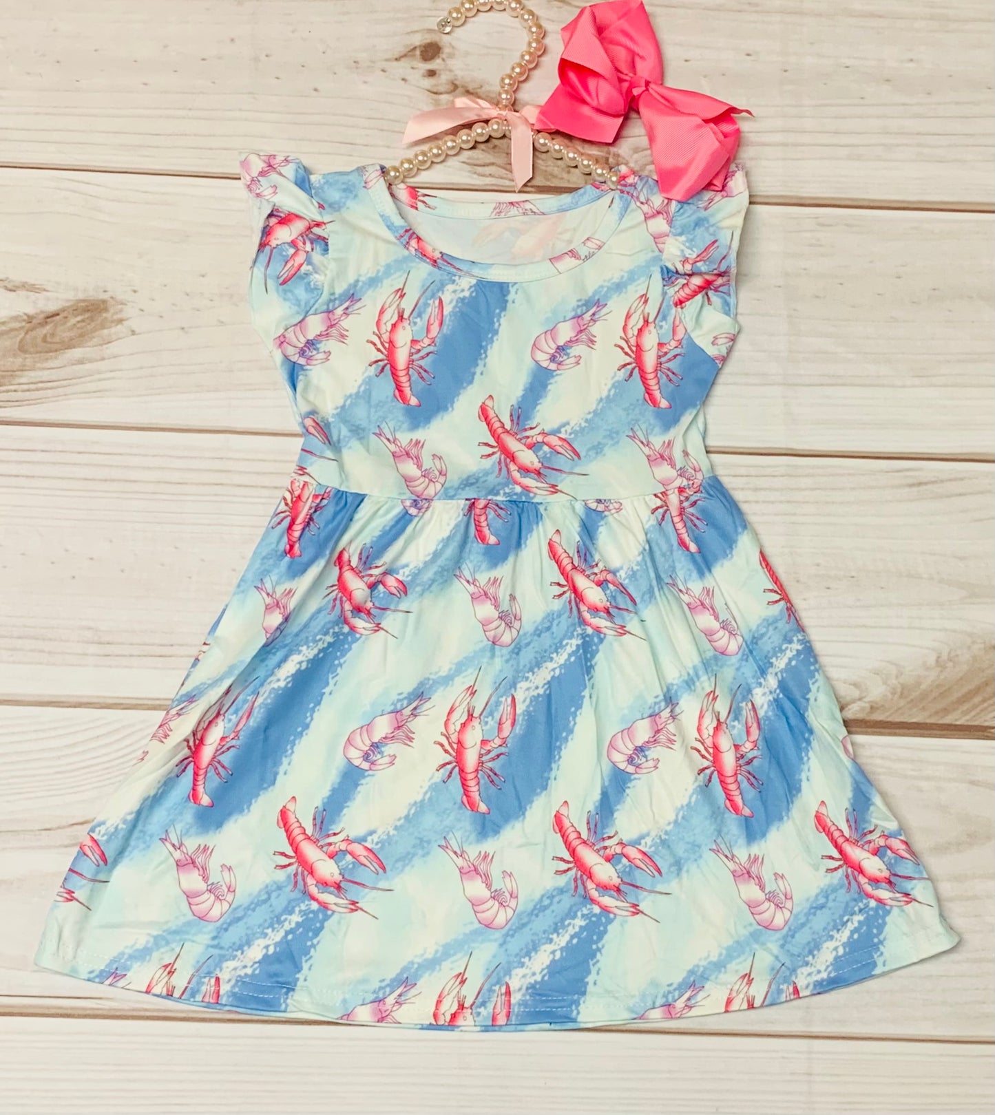 Milk Silk Ocean Shrimp & Crawfish Flutter Sleeve Dress, Girls Toddler, Beach Dress, Celebration, Aquarium, Cruise Vacation