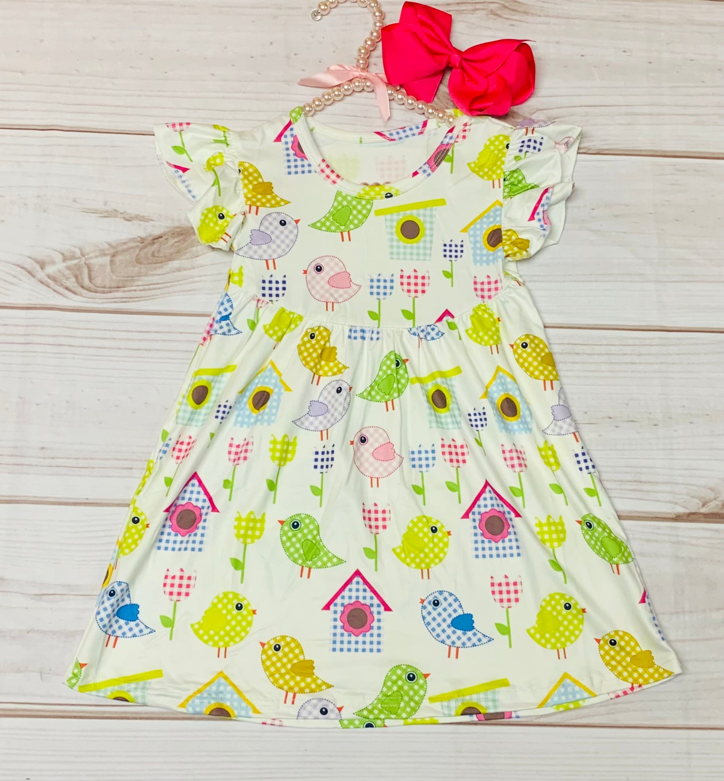 Milk Silk Sweet Little Birds Flutter Sleeve Dress, Girls Toddler Summer Birds, Spring Chicks, Bird House, Back to School, Cheep