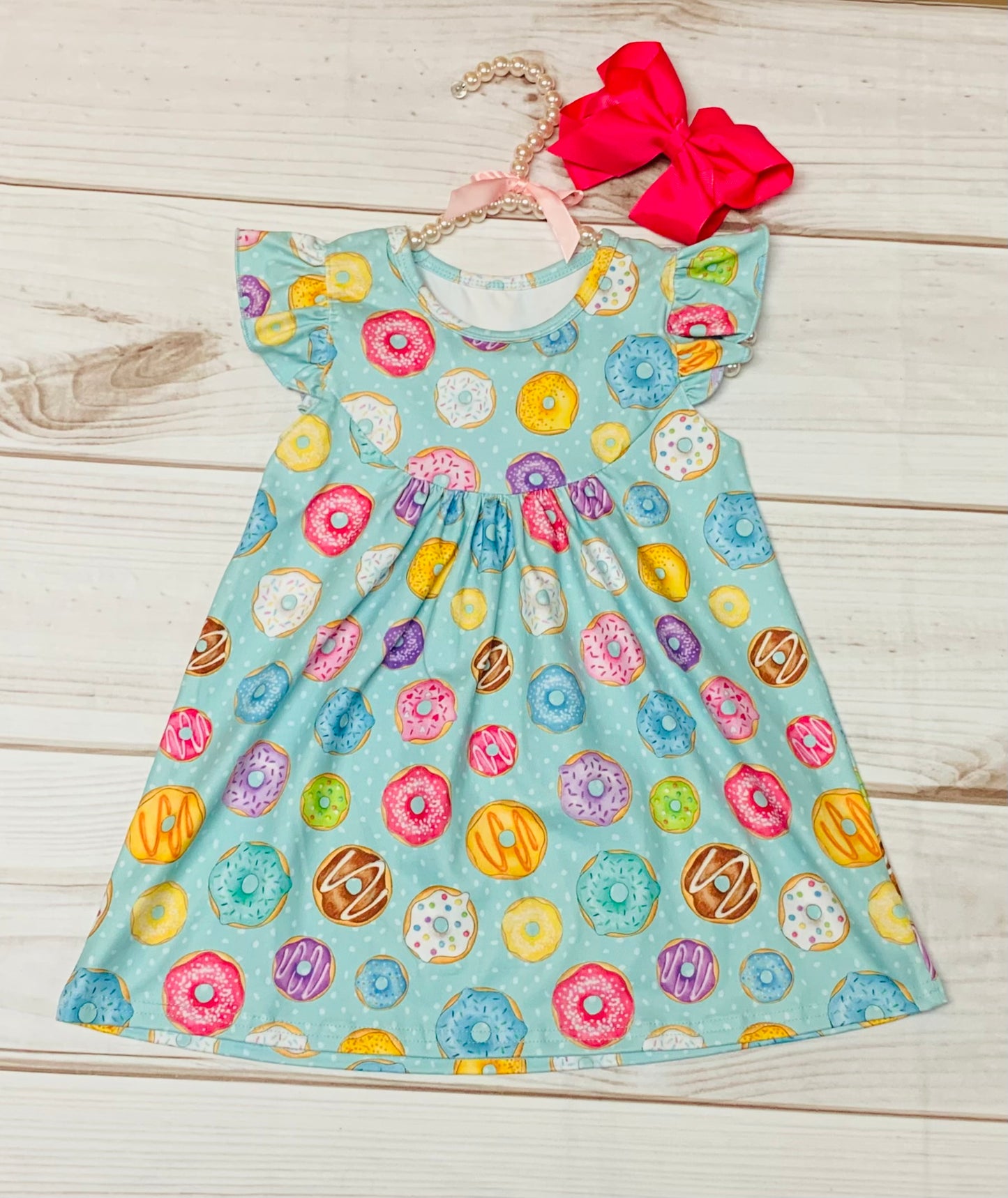 Milk Silk Rainbow Donut Flutter Sleeve Dress, Girls Toddler, Dozen Sprinkles Pastry Bakery Dress