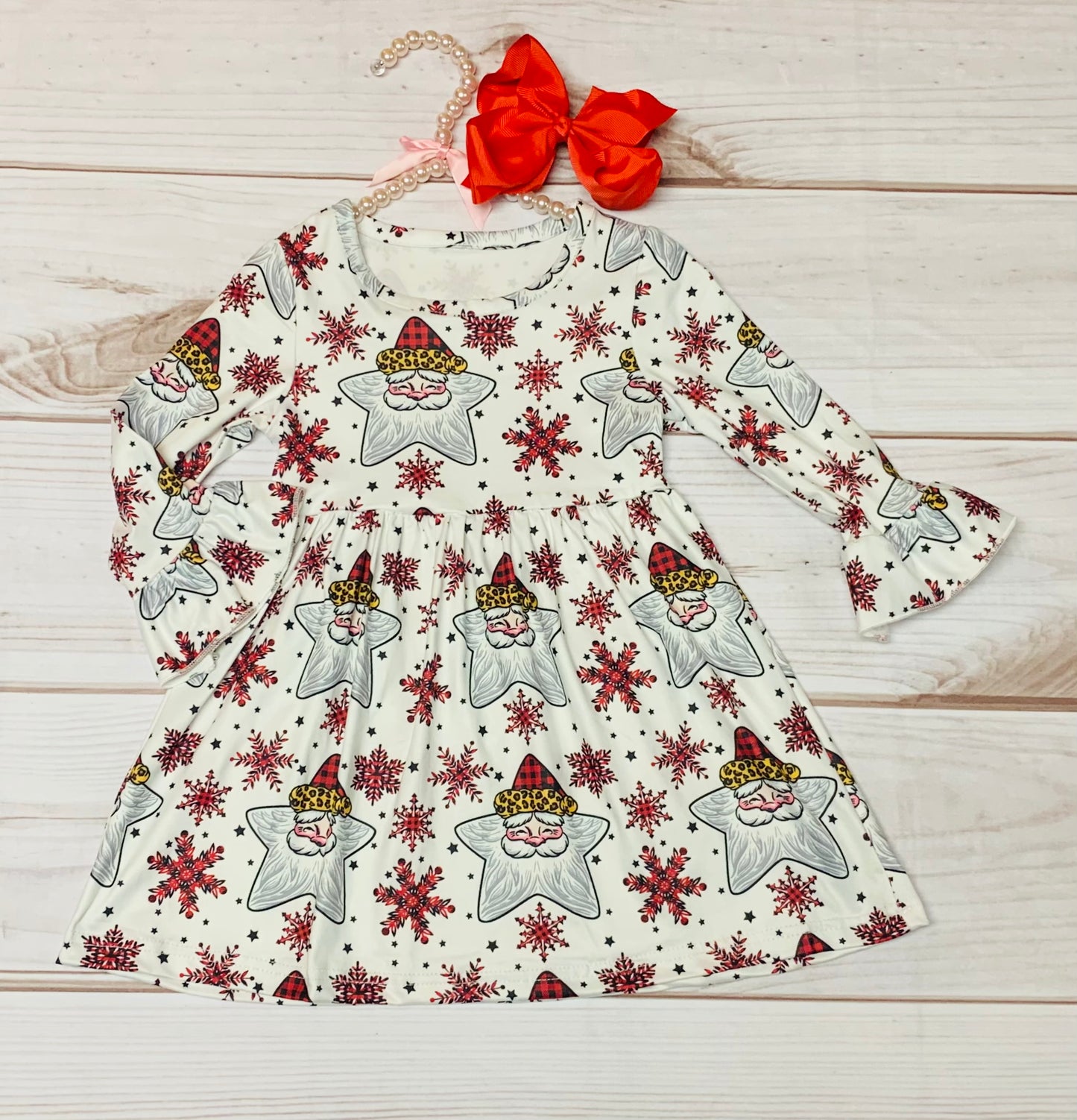 Milk Silk Holiday Santa Noel Twirl Dress, Girls Toddler Christmas Cookie Snowflakes Star Dress