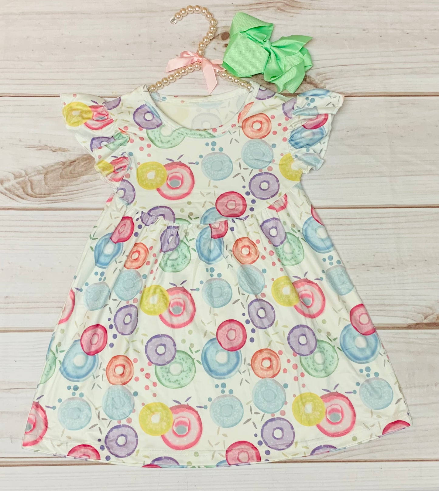 Milk Silk Pastel Donuts Flutter Sleeve Dress, Girls Toddler Donut's w/ Dad, Father's Day, Bakery Cupcakes, Icing, Sprinkles