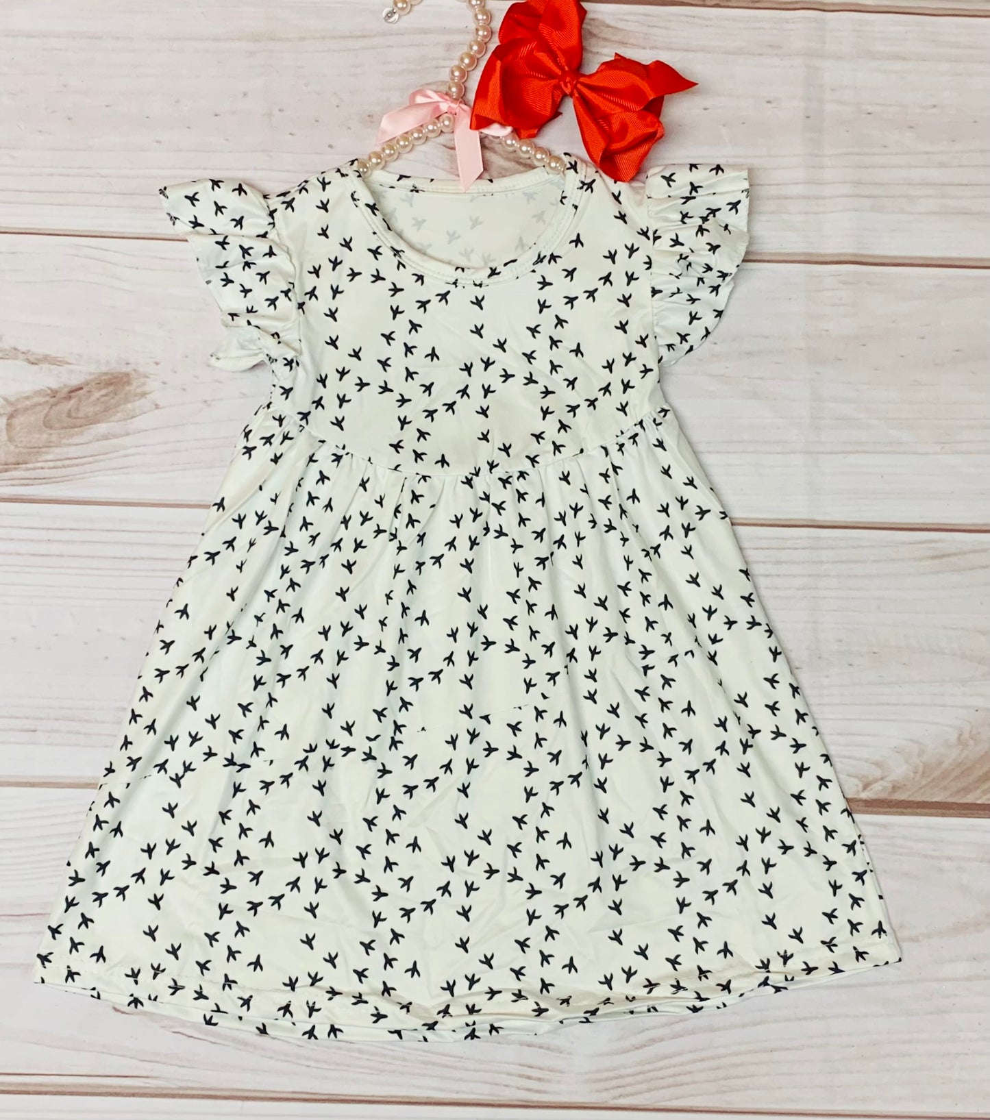 Milk Silk Chicken Print Flutter Sleeve Dress, Girls Toddler Farm Life, Chicken Footprint, Baby Chicks, Cluck Cluck, Hens Rooster