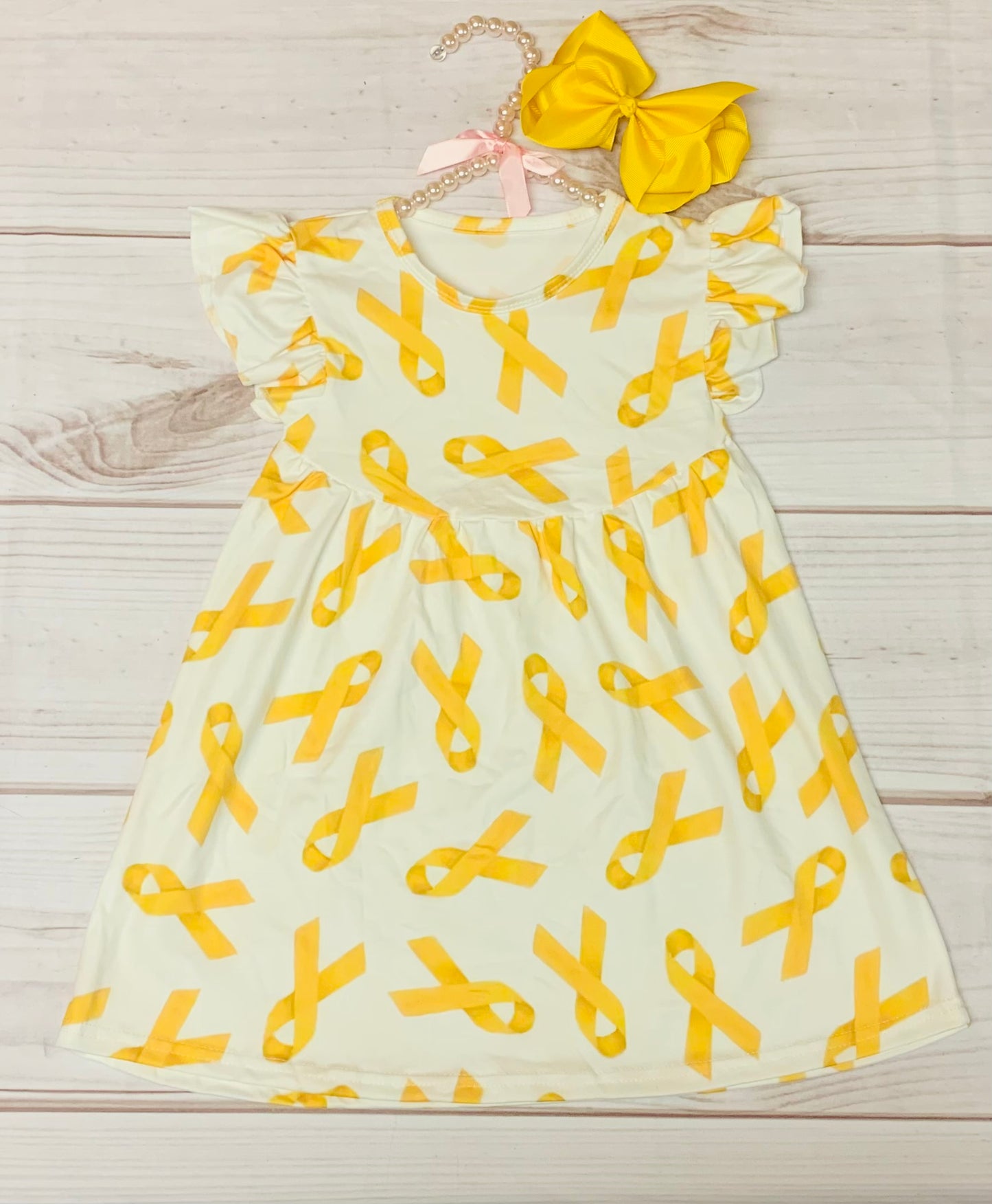 Milk Silk Fight Pediatric Cancer Dress, Girls Toddler Cancer Support, Yellow Ribbon Dress, Pediatric Cancer Dress, Cancer Free