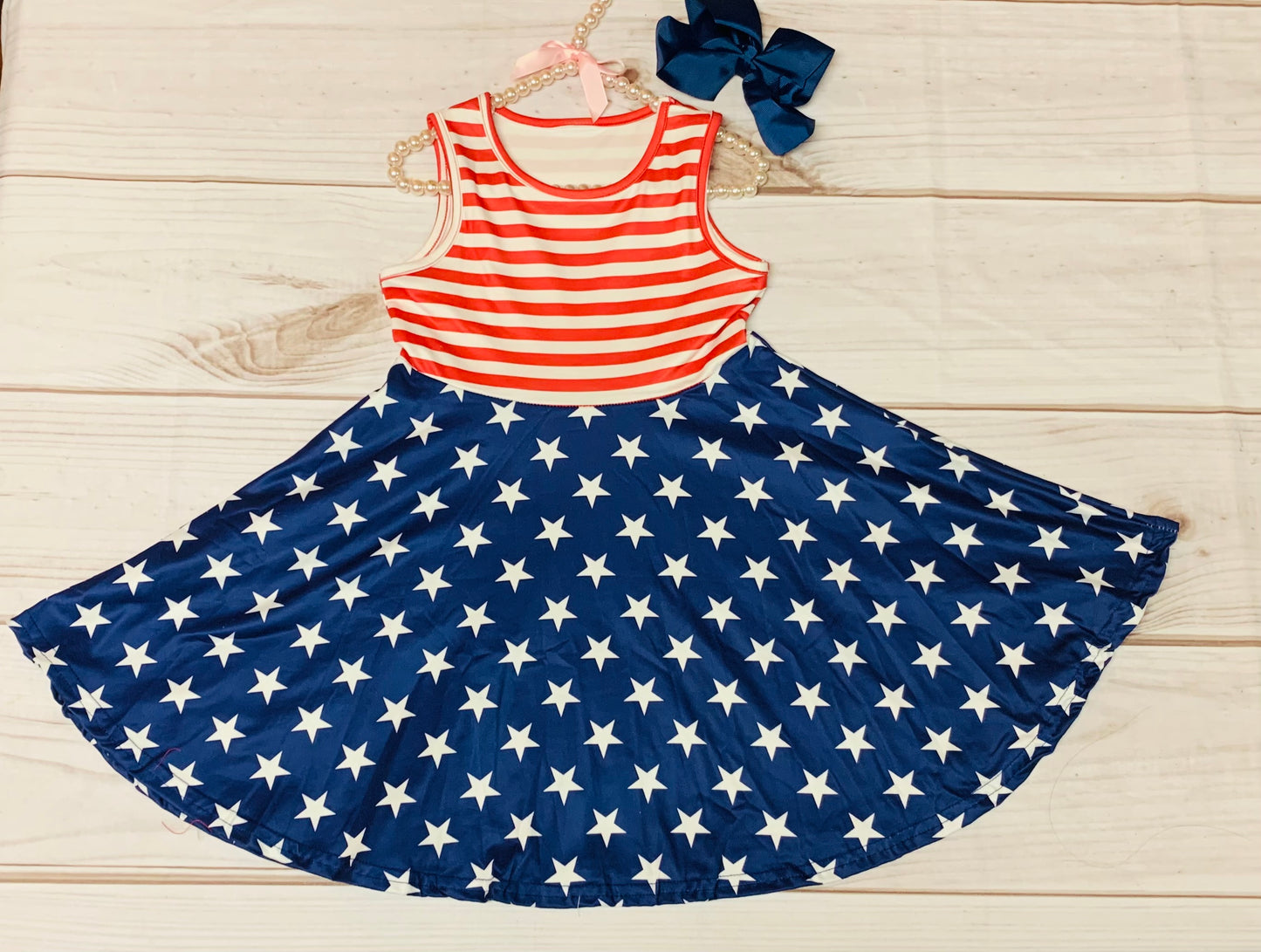 Milk Silk Stars & Striped Sleeveless Twirl Dress, Girls Toddler 4th of July, Celebrate Independence, America Twirl Dress