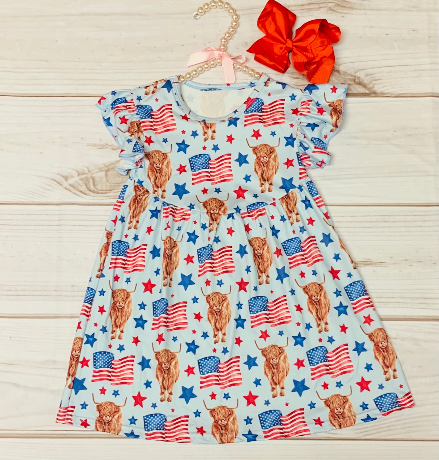 Milk Silk 4th of July Party Animal Flutter Sleeve Dress, Girls Toddler Buffalo, Bison, Independence Day, Celebrate