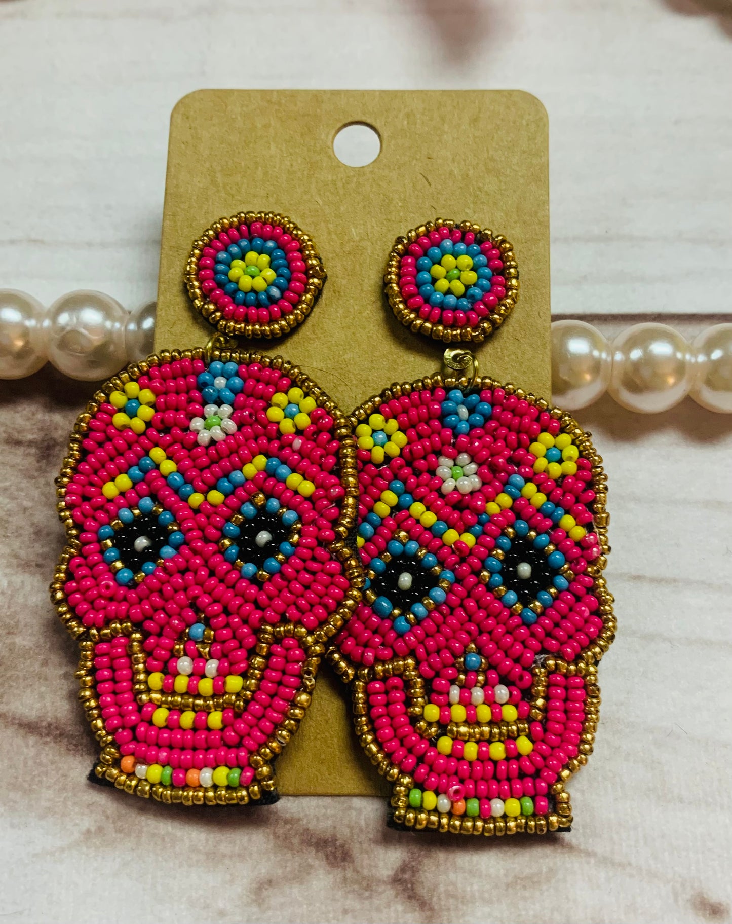 Day of the Dead Sugar Skull Beaded Earrings (Different Colors Available), Dia de los Muertos, Halloween, Spooky, Remember