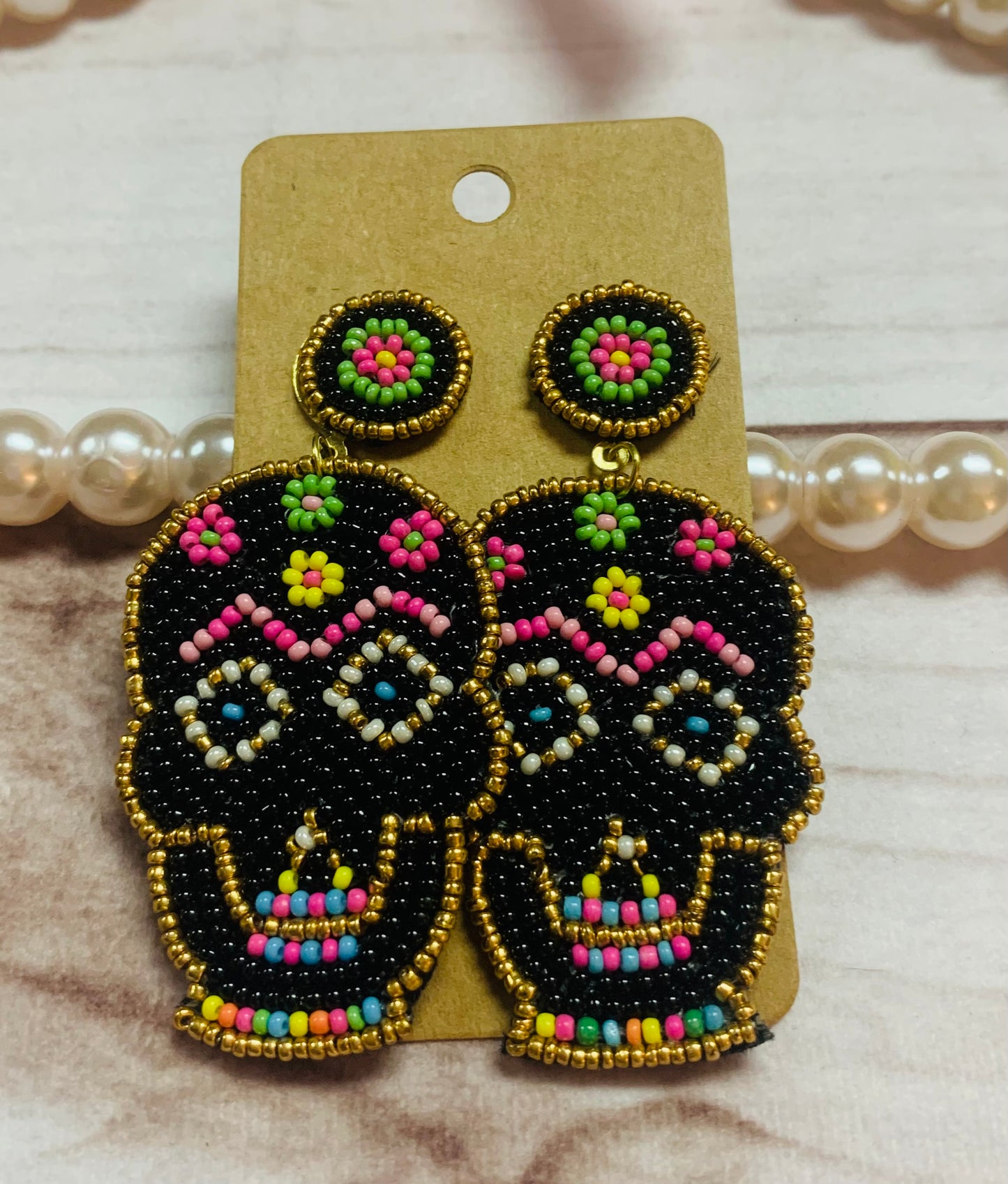 Day of the Dead Sugar Skull Beaded Earrings (Different Colors Available), Dia de los Muertos, Halloween, Spooky, Remember