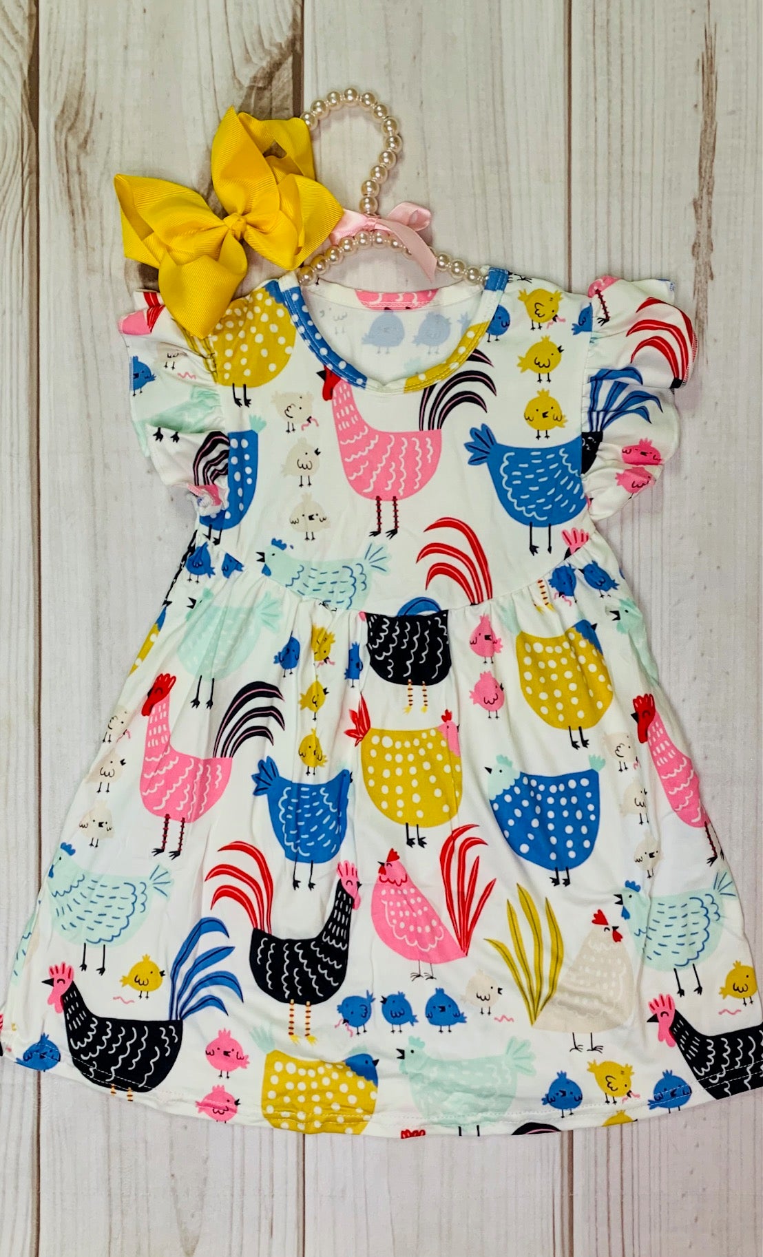 Milk Silk Mixed Flock Chicken Dress for Girls Toddler, Baby Chicks, Hens and Roosters, Multicolor Pattern w/ Polka Dots, Summer