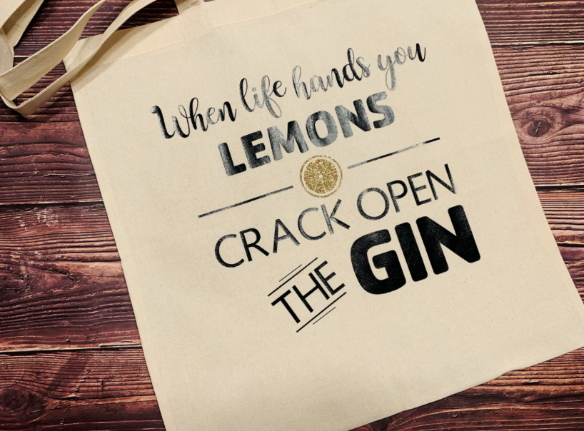 Lemon & Gin Reusable Grocery Tote Bag, Alcohol Humor, Recycle Bag, Grocery Shopping, Wine Bag, Reusable Grocery Bag