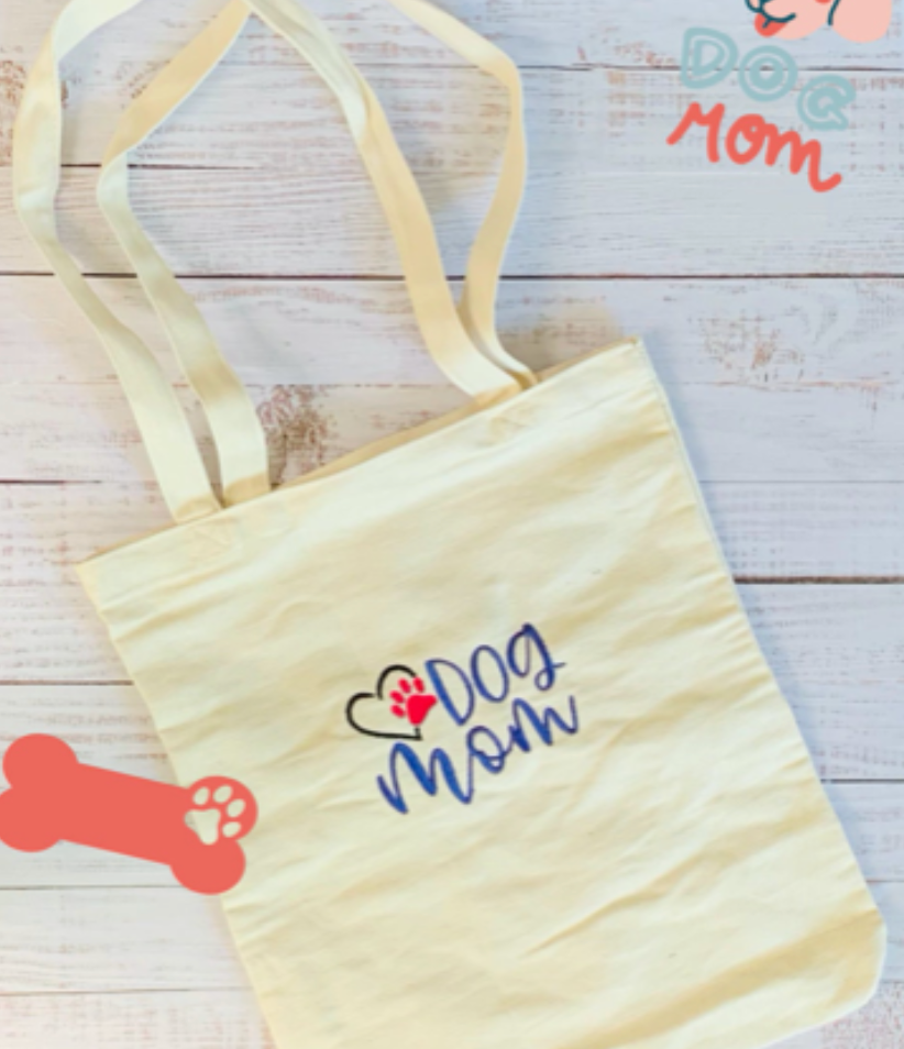 Dog Mom Embroidered Canvas Tote Bag, Birthday Gift, Dog Mama, Rescue Mom, Grocery Bag, Reusable Bag, Rescue Mama, Dogs