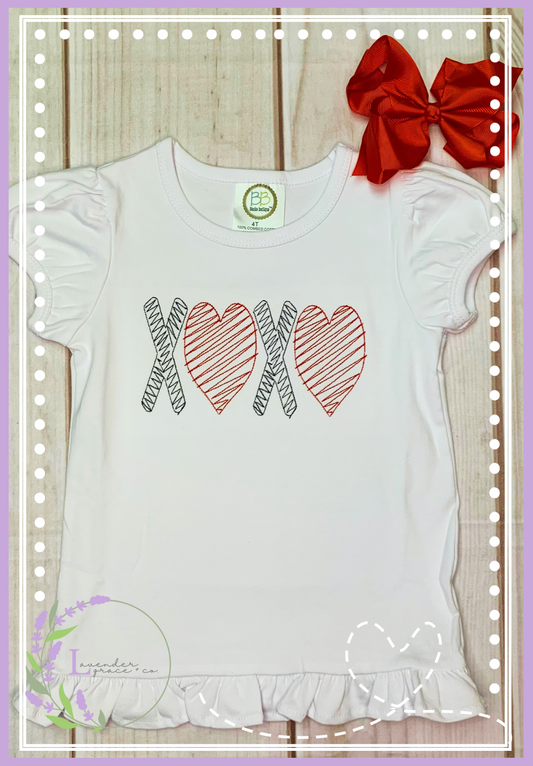 Girls Embroidered Valentine Shirt, XOXO Sketch Stitch, Custom Embroidery Day Shirt, Kids Valentine's Shirt, February 14th Shirt, Toddler