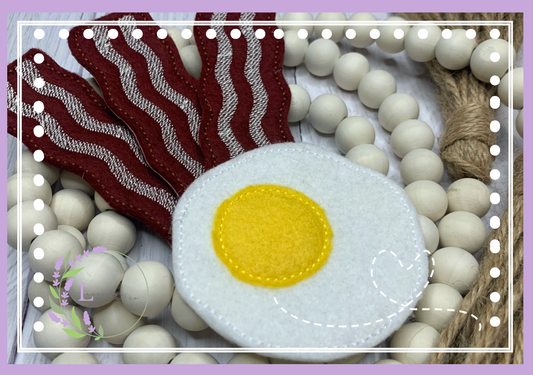 Egg & Bacon Embroidered Felt Food Playset, Breakfast Food Pretend Play, Preschool Kitchen, Sunny Side Up Eggs, Side of Bacon, Kids Chef