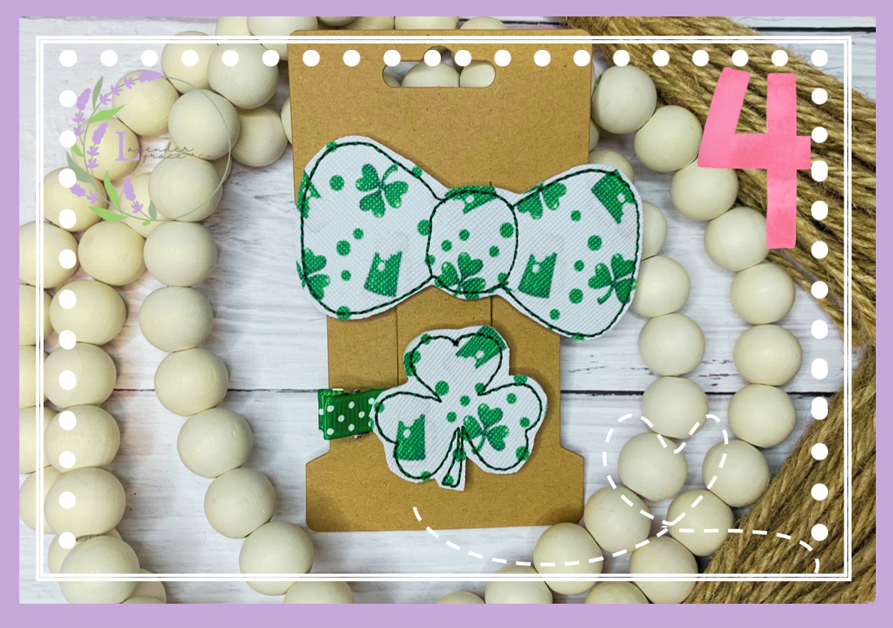 Embroidered St. Patrick's Day Snapbow with Matching Feltie Clover Ribbon Clip, Sibling Hair Bows, Pinch Proof Hair Accessories, St. Paddy's