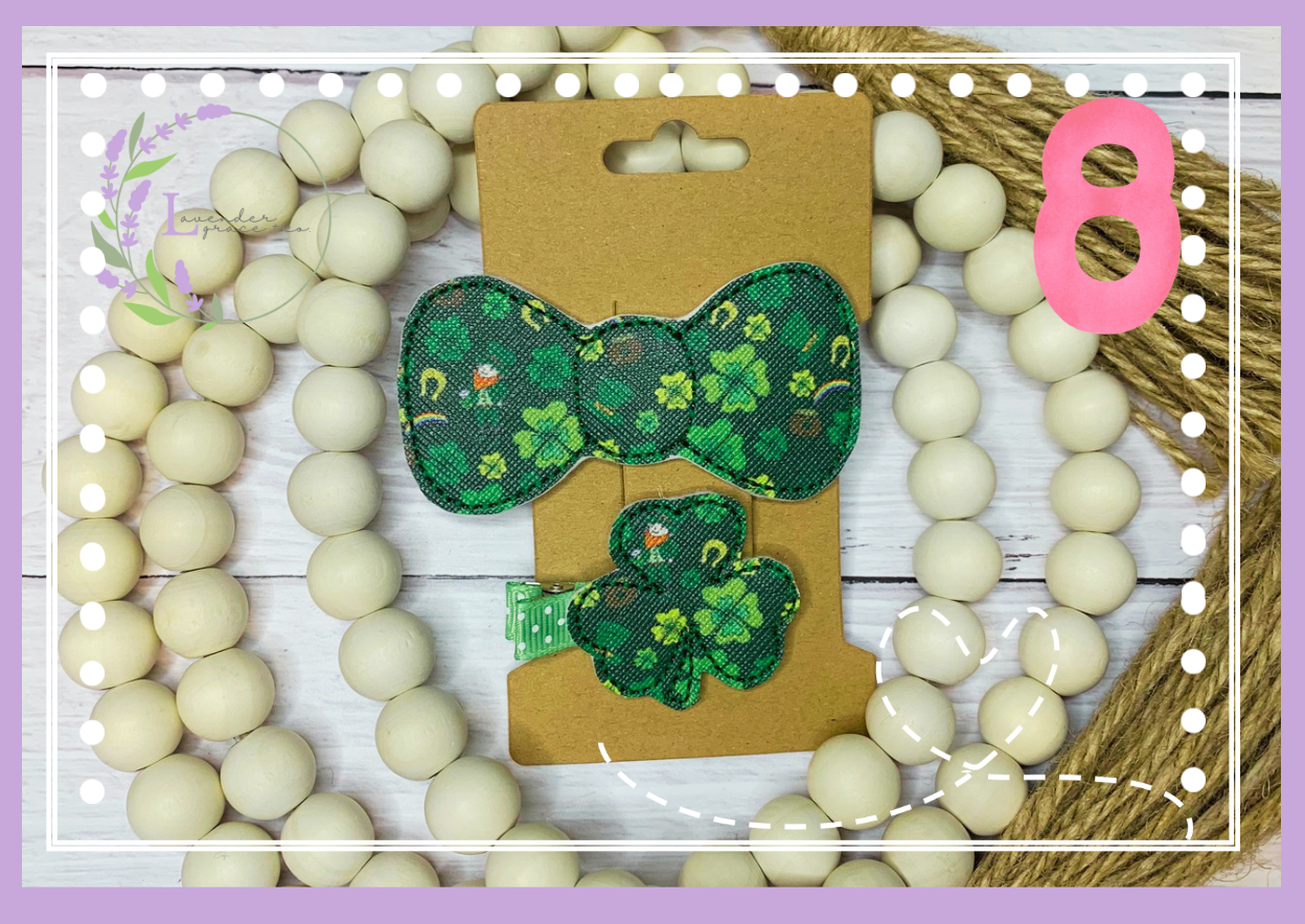 Embroidered St. Patrick's Day Snapbow with Matching Feltie Clover Ribbon Clip, Sibling Hair Bows, Pinch Proof Hair Accessories, St. Paddy's