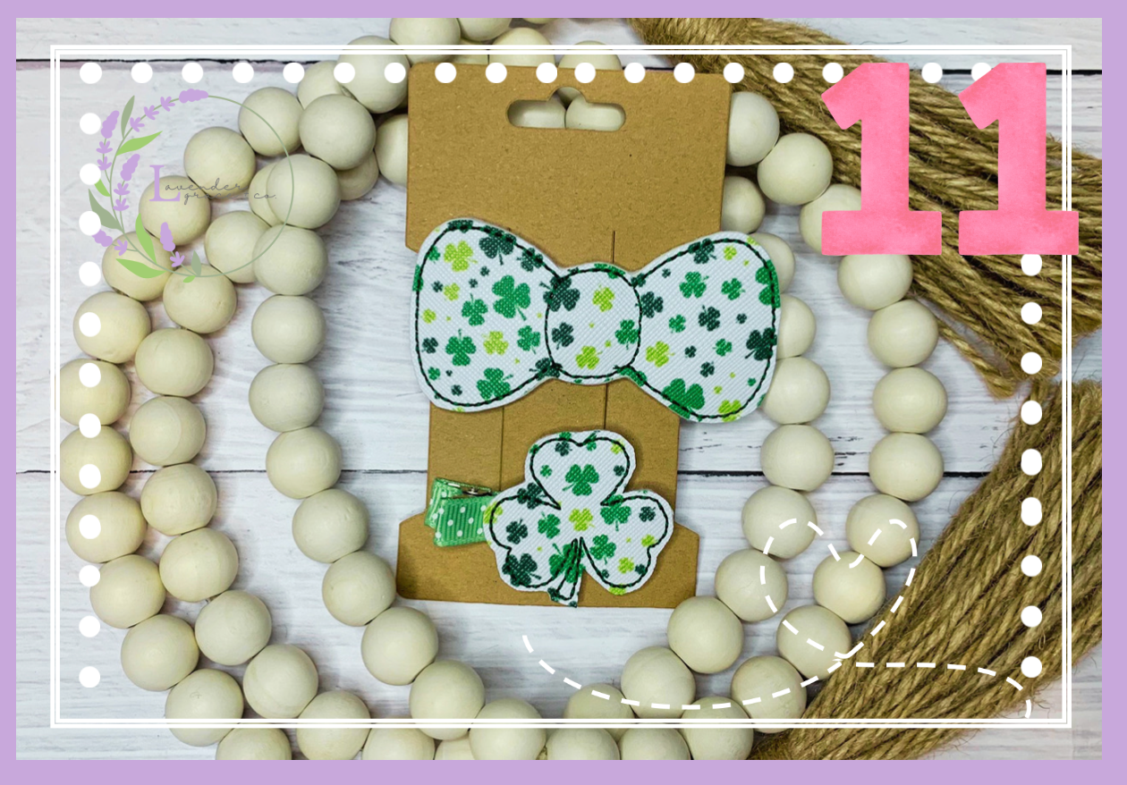 Embroidered St. Patrick's Day Snapbow with Matching Feltie Clover Ribbon Clip, Sibling Hair Bows, Pinch Proof Hair Accessories, St. Paddy's