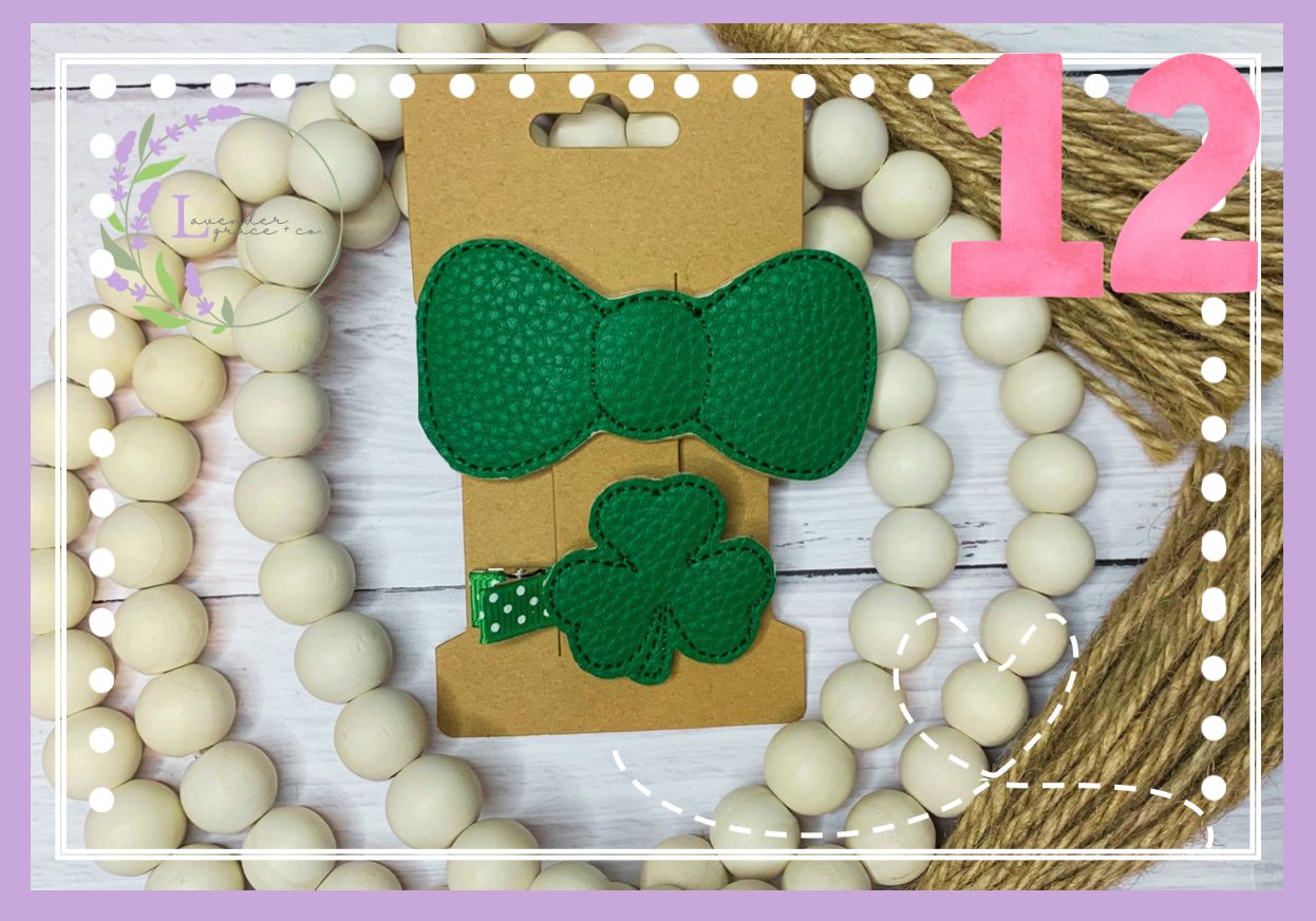 Embroidered St. Patrick's Day Snapbow with Matching Feltie Clover Ribbon Clip, Sibling Hair Bows, Pinch Proof Hair Accessories, St. Paddy's