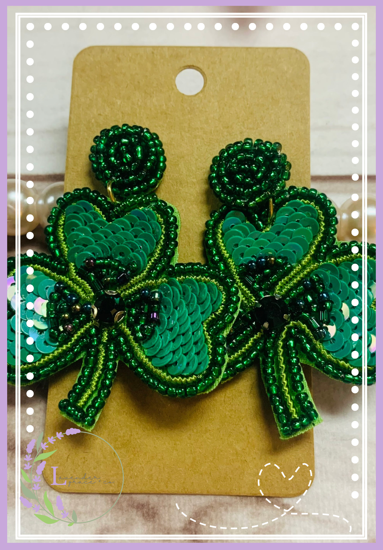 St Patrick's Day Sequin Beaded Clover Earrings, Kiss Me I'm Irish, Pinch Proof, Green Clovers, Leprechaun Pot of Gold