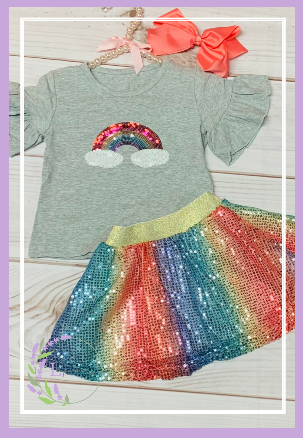 Sequin Rainbow Short Sleeve Shirt w/ Matching Sequin Skirt, St. Patrick's Day, Summer Outfit Girls Toddler, Spring Break, Love