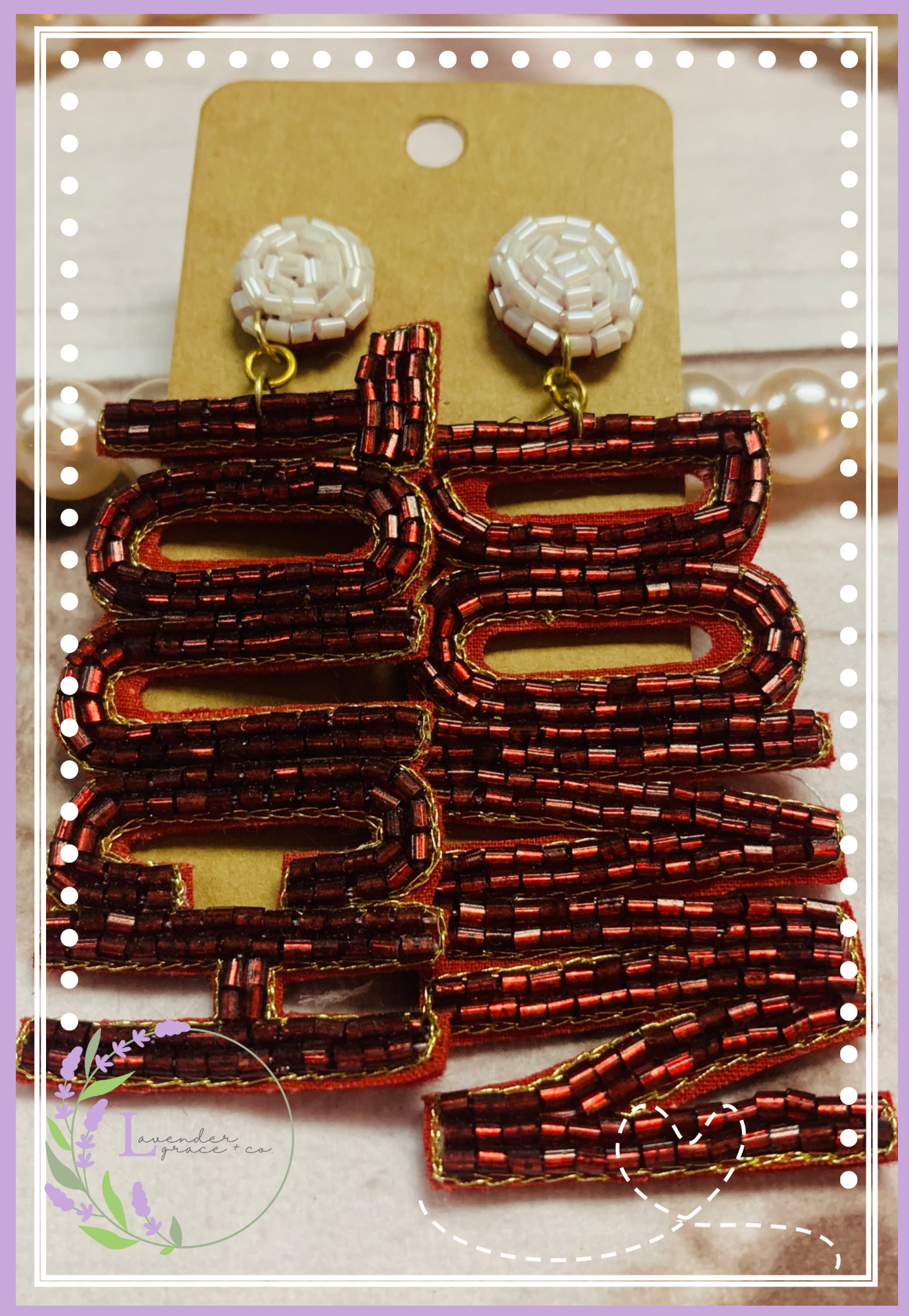 Touchdown Burgundy Football Beaded Earrings, Football Sundays, Field Goal, Party Time, Gameday Earrings Football Mama