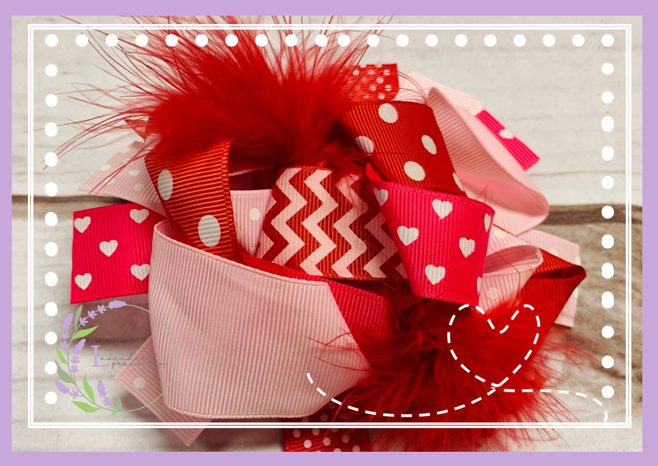 Red & Pink Valentine Heart Hair Bow w/ Feathers, Pink Polka Dot, February 14th, Girls Toddler, Party, Dance, Hair Bow