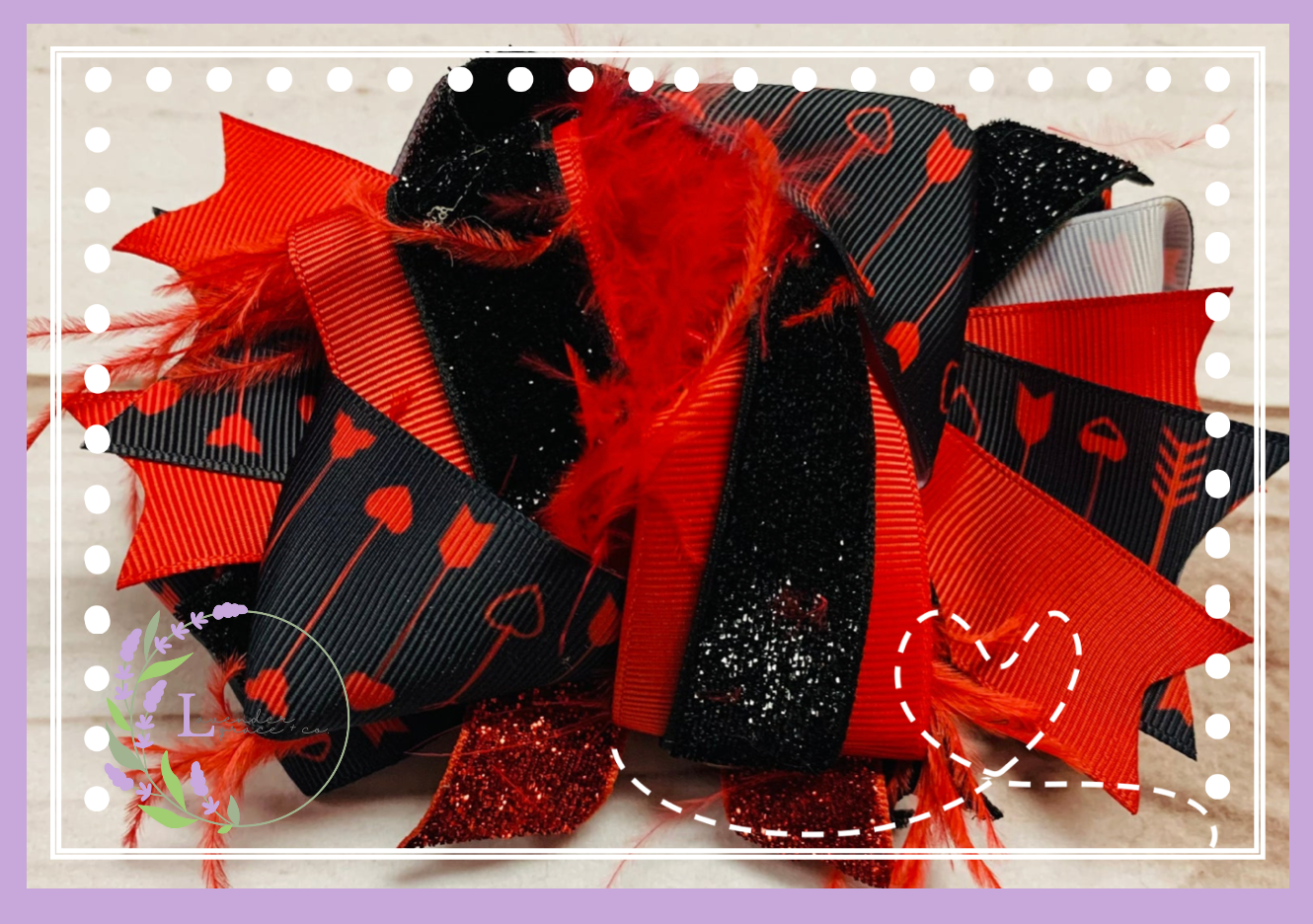 Red & Black Valentine Day Heart Hairbow w/ Feathers, Girls Toddler Preschool, February 14th, Cupid, Love, Xoxo, Hearts