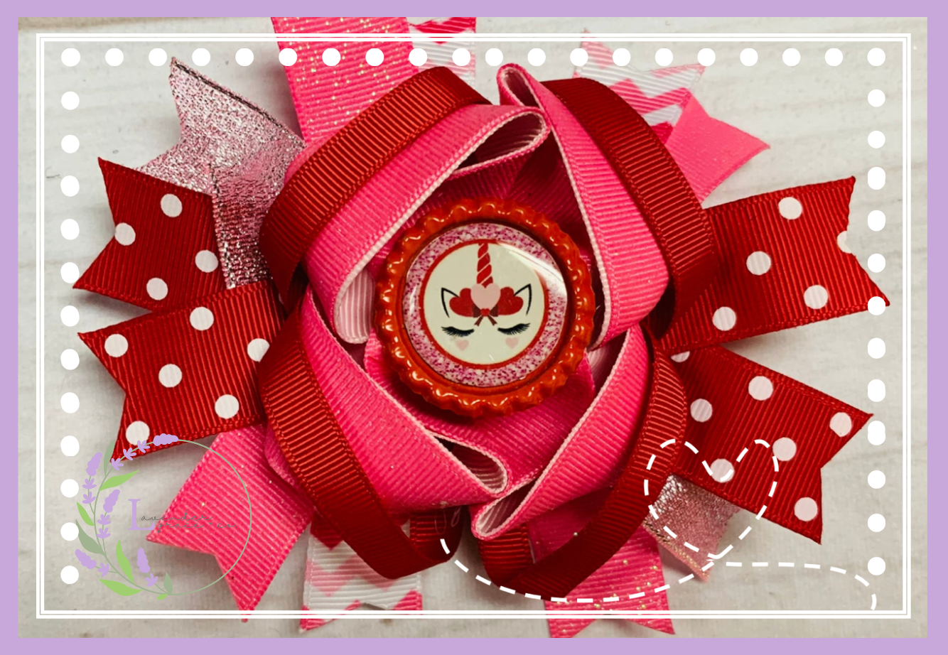 Pink & Red Polka Dot Unicorn Hair Bow, Girls Toddler Valentine's Day Bow, February 14th, Shiny Pink Glitter Bow, Horses