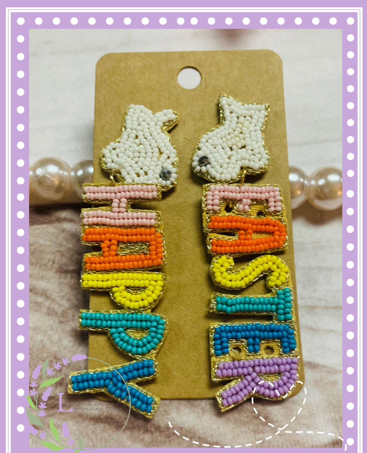 Happy Easter Beaded Dangle Earrings, Easter Bunny, Rabbit, Egg Basket, Mama Earrings, Brunch, Cottontail, Rainbow Easter