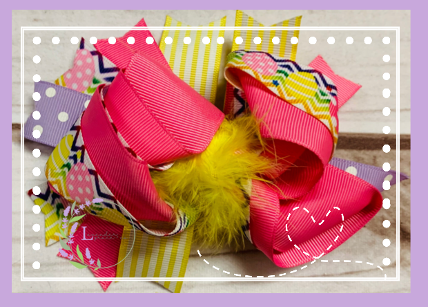 Easter Pink, Yellow, Purple Hair Bow w/ Feathers, Girls Toddler Easter Sunday, Egg Hunt, Easter Rabbit, Bunny