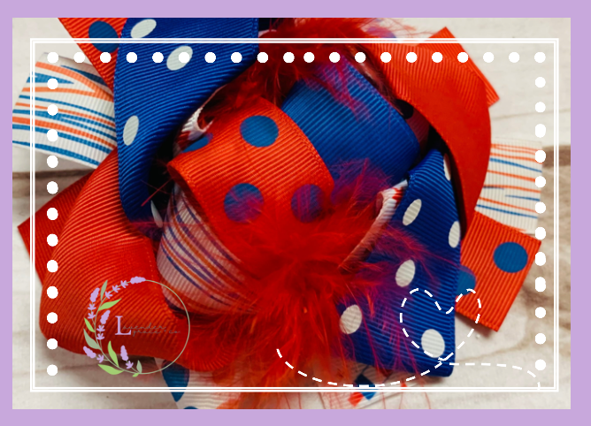 Red, White & Blue Patriotic Hair Bow w/ Red Feathers, Girls Toddler America, Freedom, 4th of July, Independence Day