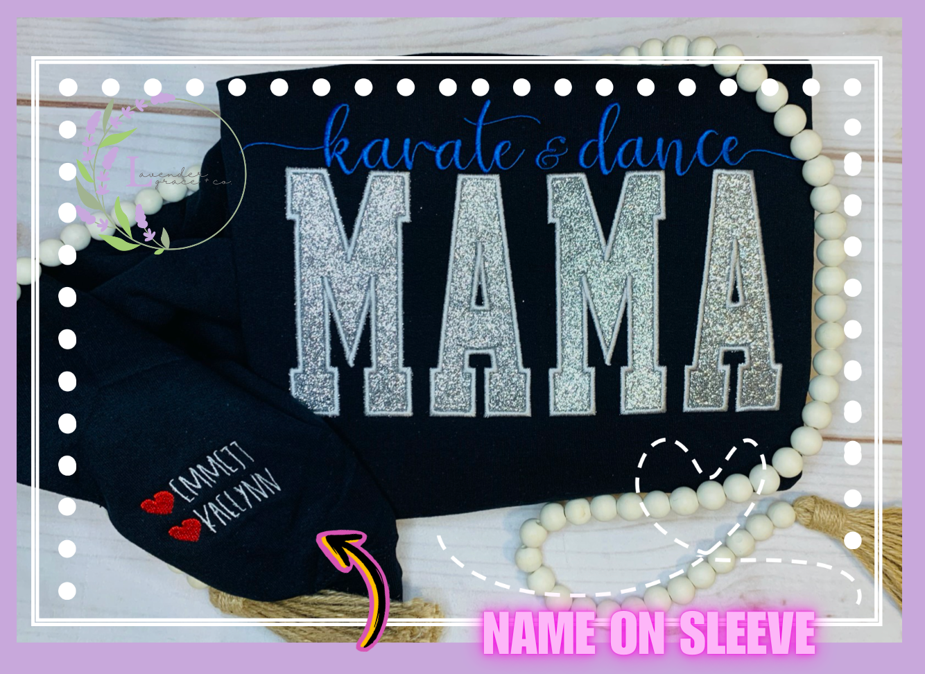 Embroidered Karate Mama Applique Glitter Vinyl Sweatshirt w/ Name on the Sleeve, Karate Mom Sweater, Biggest Fan, Karate School Competition