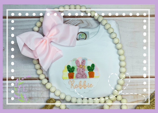 Embroidered Easter Bunny Applique w/ Glitter and Name, Girls Easter Shirt, Easter Sunday Apparel, Easter Pictures, Custom Name Embroidery