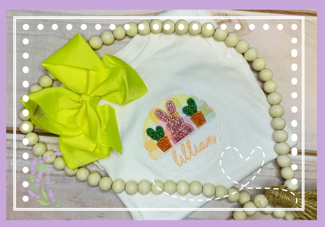 Embroidered Easter Bunny Applique w/ Glitter and Name, Girls Easter Shirt, Easter Sunday Apparel, Easter Pictures, Custom Name Embroidery