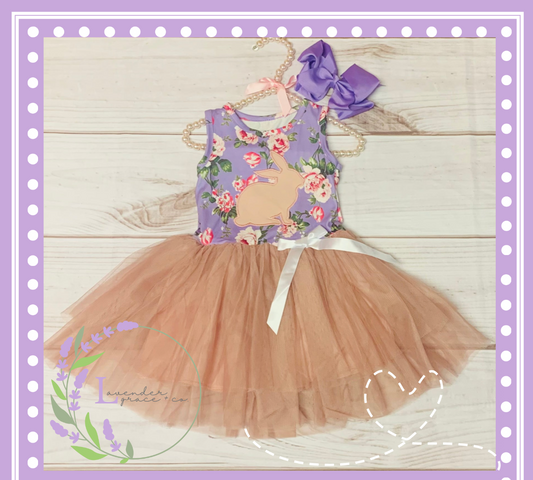 Purple Milk Silk Sleeveless Bunny w/ Pink Tutu Skirt, Girls Toddler Ballerina Tutu Easter Dress, Easter Sunday Service