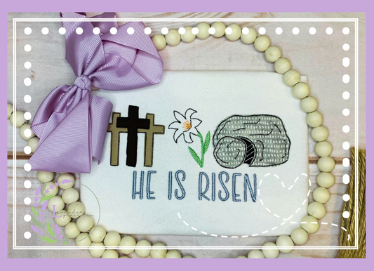 Embroidered He Is Risen Easter Sunday Kids Shirt, Girls Boys Custom Embroidery Applique Shirts, Jesus Lived, Three Crosses Reason for Easter