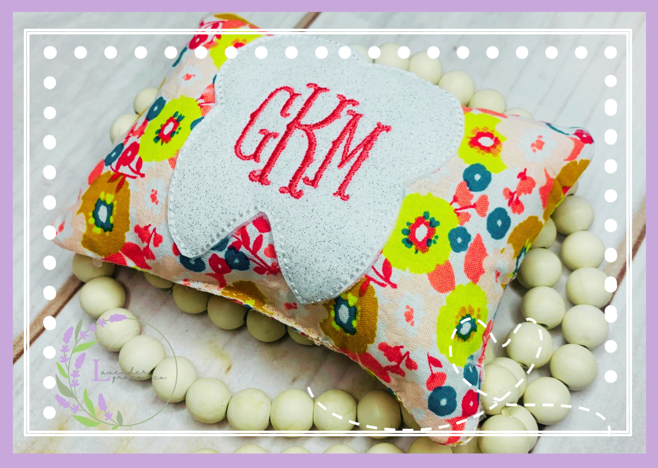 Embroidered Monogram Tooth Fairy Pillow w/ White Glitter Tooth, 1st Tooth Gift, Boy or Girl Tooth Holder, Pocket Tooth, Mini Pillow, Kids