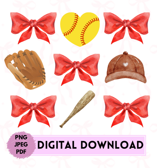 Coquette Bows &amp; Softball Theme Digital Download Png Jpeg Pdf, Softball Girls, Girls Who play Sports, Batter Up, Homerun Girl, Little Sister<br data-mce-fragment="1">