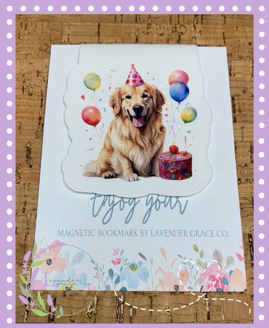 Birthday Golden Retriever Double Sided Magnetic Bookmark for Dog Lovers, Happy Birthday Golden Retriever Dog Breed, Avid Book Reader, Gift<br data-mce-fragment="1">