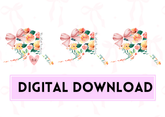 Coquette Bow Floral Alaska The Last Frontier Digital PNG Download 3 Versions, State Outline, Summer Florals and Pink Bows, Instant DownloadAlaska Pink Bows Chic Wall Art