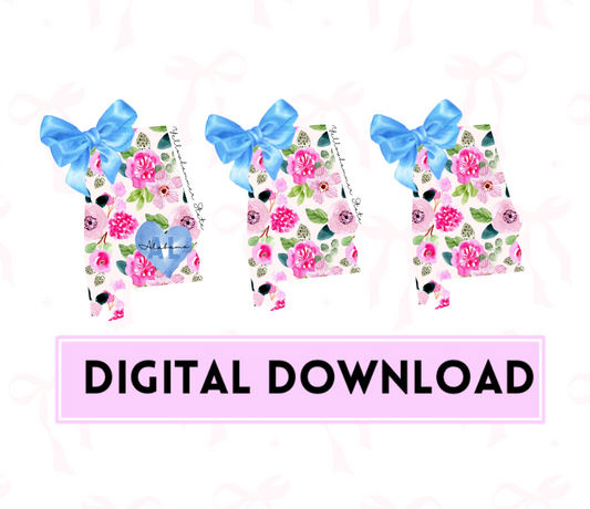 Coquette Floral Alabama 3 Versions Digital Download PNG Yellowhammer State Coquette Blue Bow State Outline Alabama Abbreviation Floral State