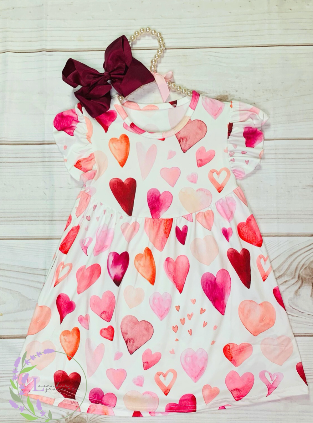 Milk Silk Red &amp; Pink Sweetheart Flutter Sleeve Dress, Girls Toddler Lovely Heart Printed Dress, Valentine's Day Theme, Little Girl Hearts